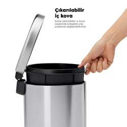 Eforeca Krom 12L Düz/Smooth Inox Çöp Kovası - 7