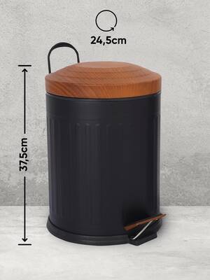 Eforeca Siyah-Ahşap 12L Çizgili/Grooved Retro Wood Çöp Kovası